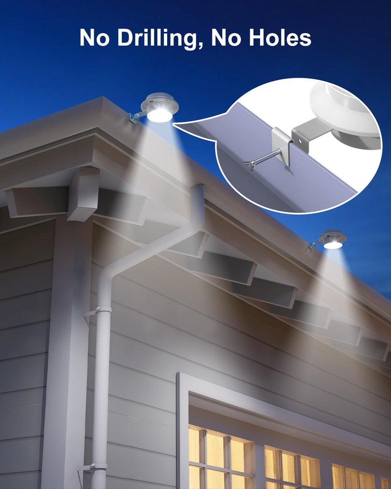 FALOVE 4 Pack White Solar Powered Gutter Lights Outdoor Decorative Waterproof Led Fence Lamp for Lighting Railing, Outside Wall, Deck, Garden, Path, Backyard, Sidewalk, Yard, Patio, No Drilling Installation - Image 3
